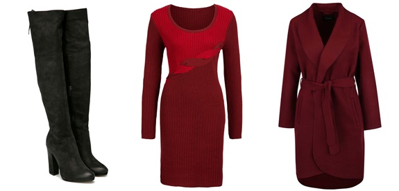 Tinuta cu rochie tricotata visinie